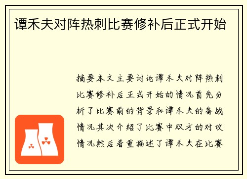 谭禾夫对阵热刺比赛修补后正式开始